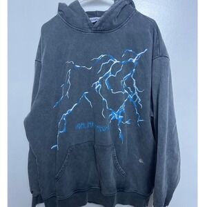Elfic Eden Mens Lightning Bolt Graphic Hoodie Washed Charcoal Grey Streetwear L